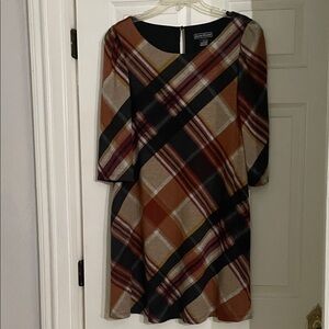 Jessica Howard Black and Brown Plaid Long Sleeve Dress